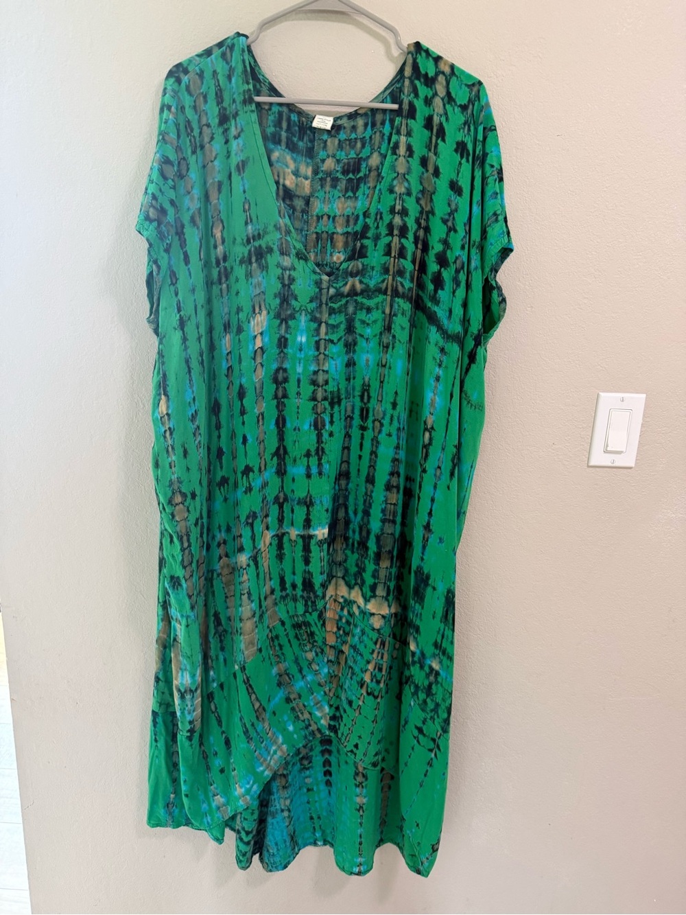 Style Park 1 Green Tie Dye Caftan Dress One Size